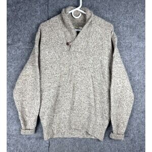 Vintage LL Bean Sweater Men's Large Oatmeal Cowl Neck Wool Blend Made USA 2563